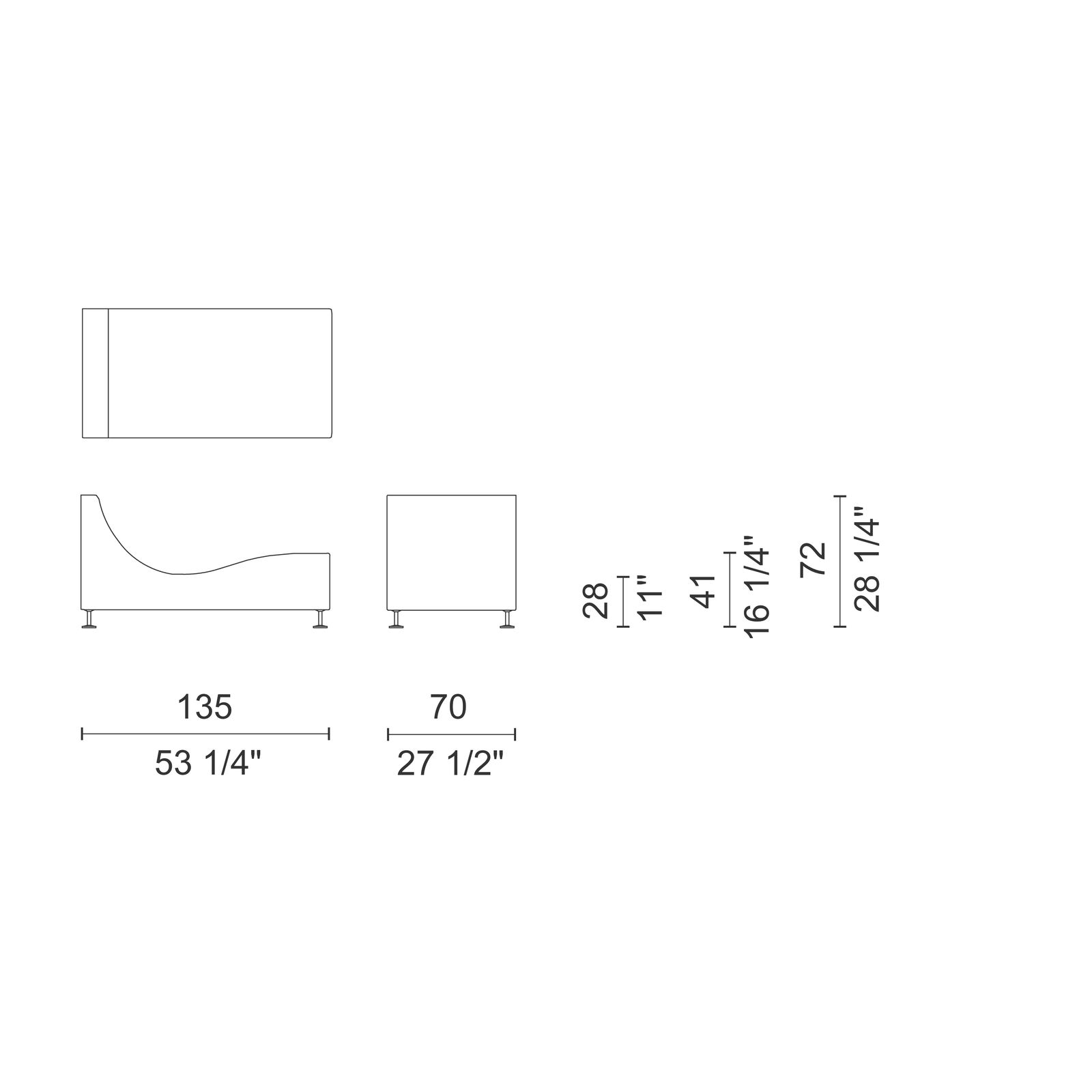 Three Sofa de Luxe dimensions
