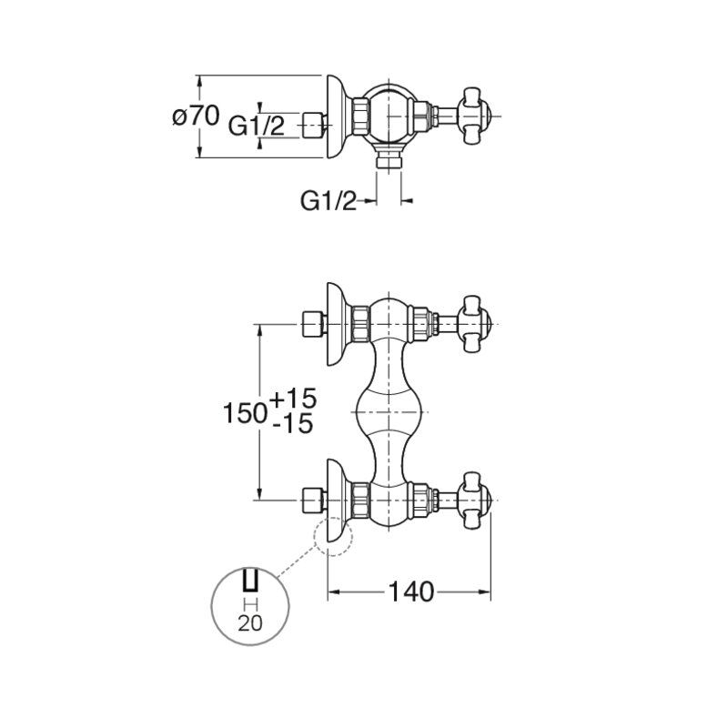 Londra CRILD401 - external shower mixer dimensions