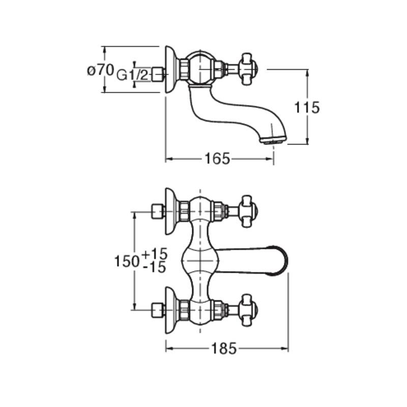 Londra CRILD412 - external bath/sink mixer dimensions
