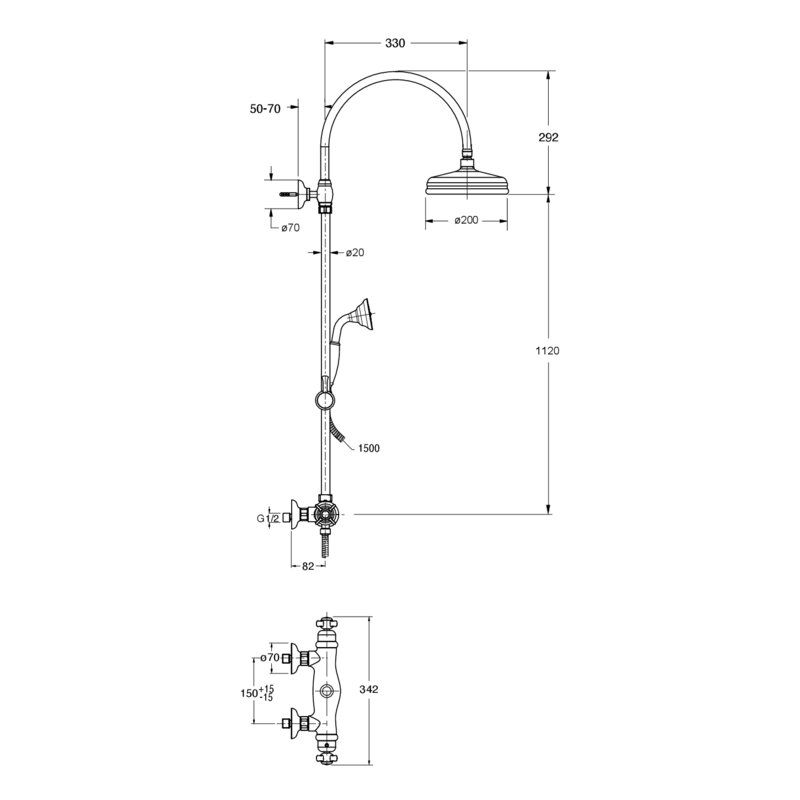 Londra CRILD486 - Wall-mounted shower column dimensions