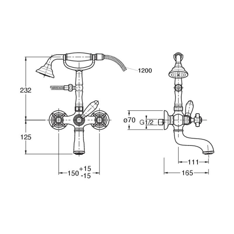 Londra CRILD100 - external bath mixer dimensions