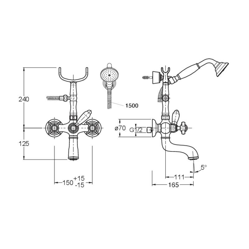 Londra CRILD101 - external bath mixer dimensions
