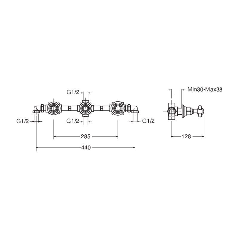 Londra CRILD114 - bath/shower mixer dimensions