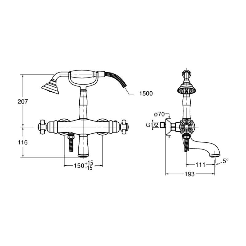 Londra CRILD182 - external bath mixer dimensions