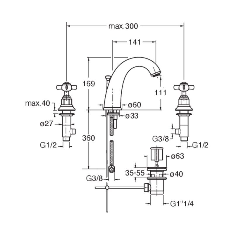 Londra CRILD201 - basin mixer dimensions
