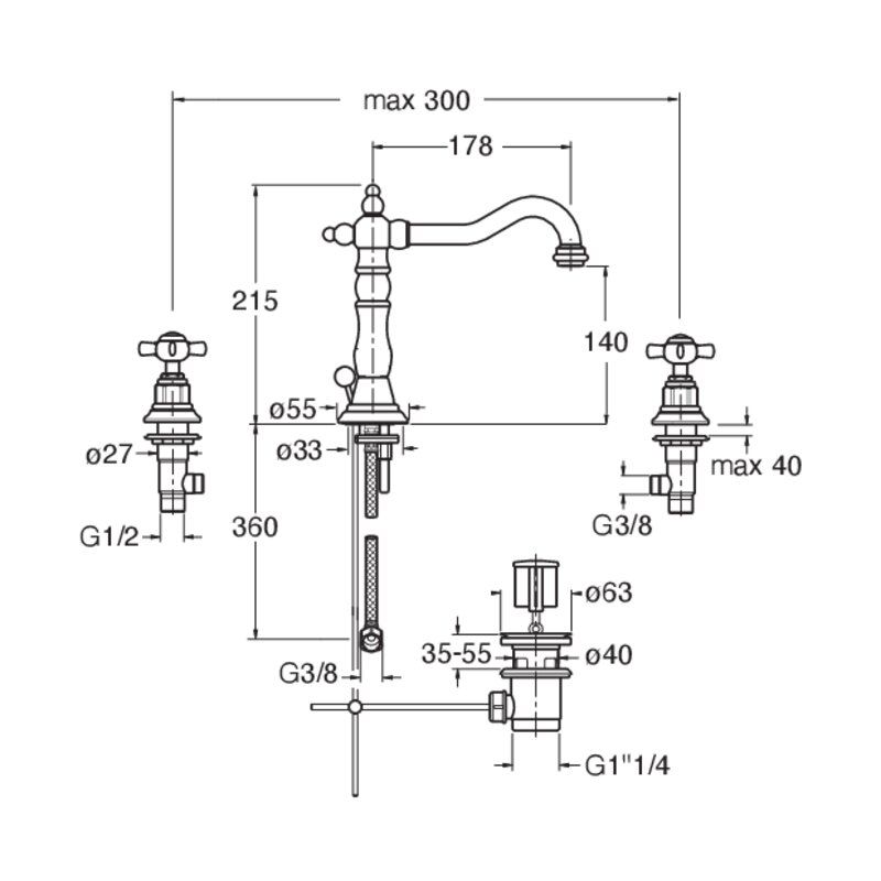 Londra CRILD207 - basin mixer dimensions