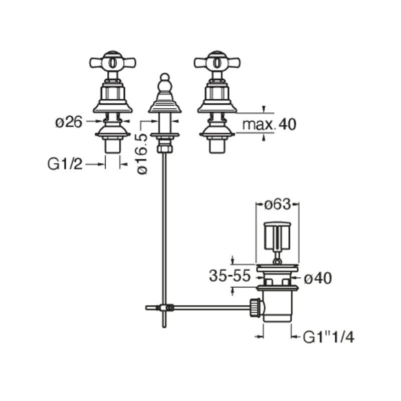 Londra CRILD301 - bidet mixer dimensions