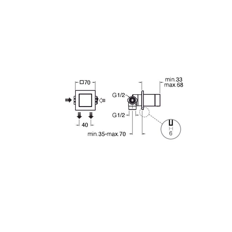 Tabula CRITA683 - Wall-mounted 2-outlet diverter dimensions