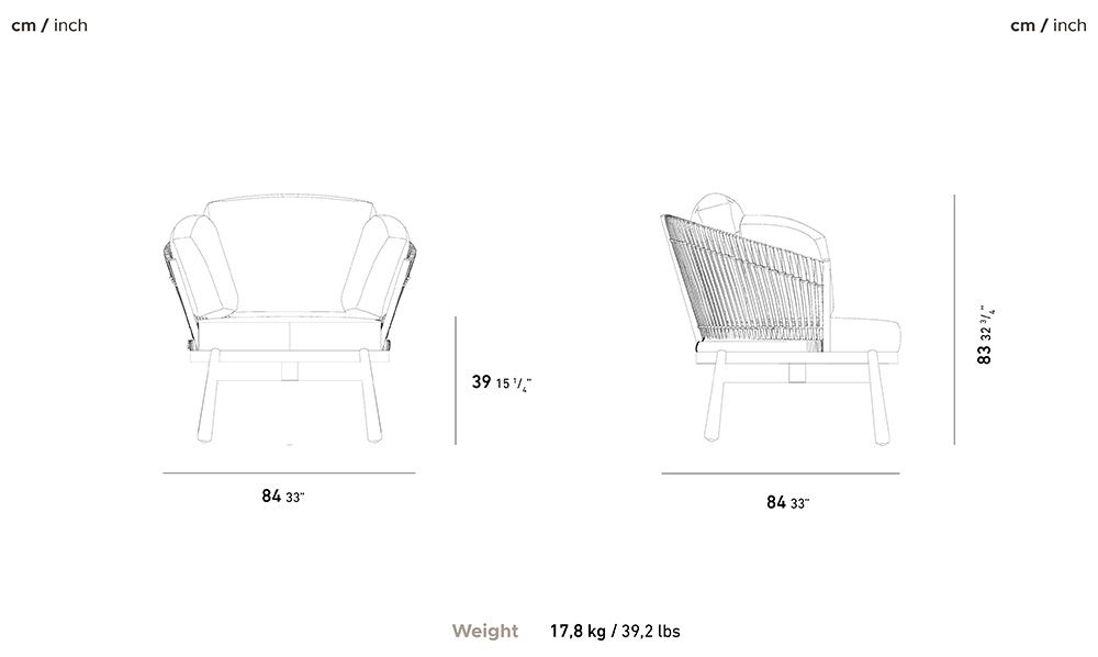 Turtle Armchair Teak Legs dimensions