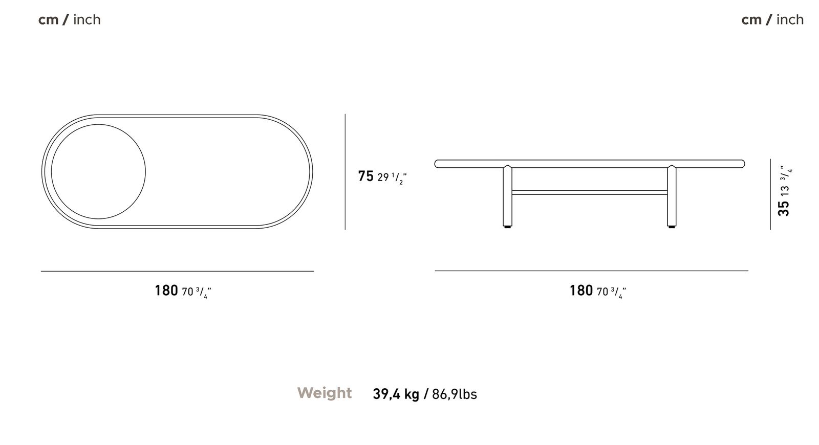 Barla Coffee Table dimensions