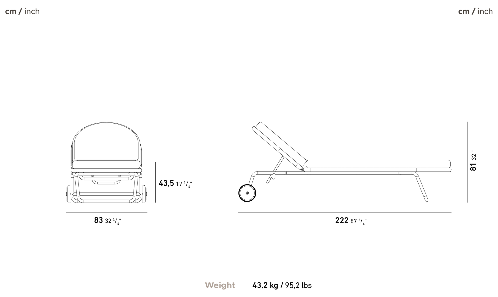 Anka Sunbed dimensions