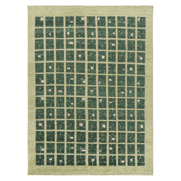 Green Contemporary Wool Rug by Abchome