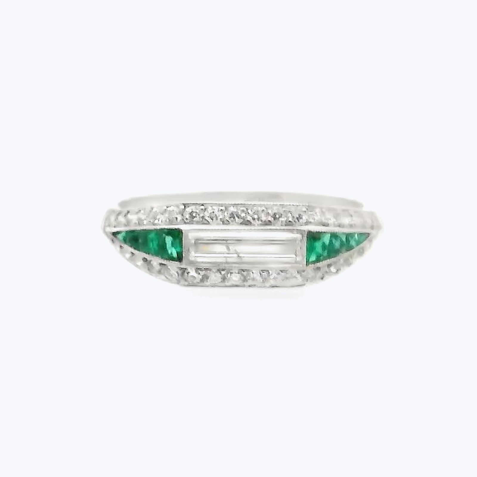 Art Deco Diamond And Emerald Platinum Ring by Abchome