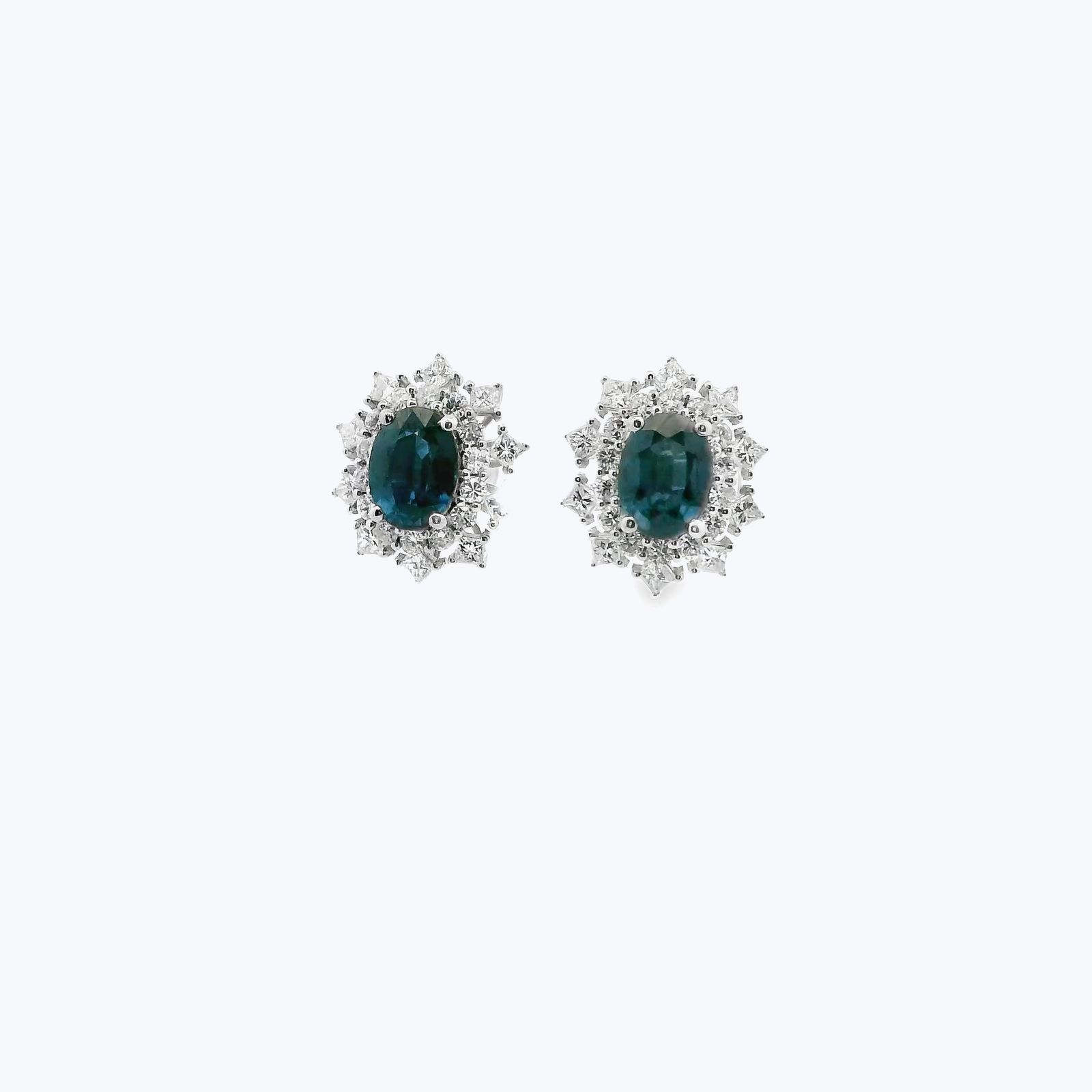 Platinum Sapphire Diamond Studs Earrings by Abchome