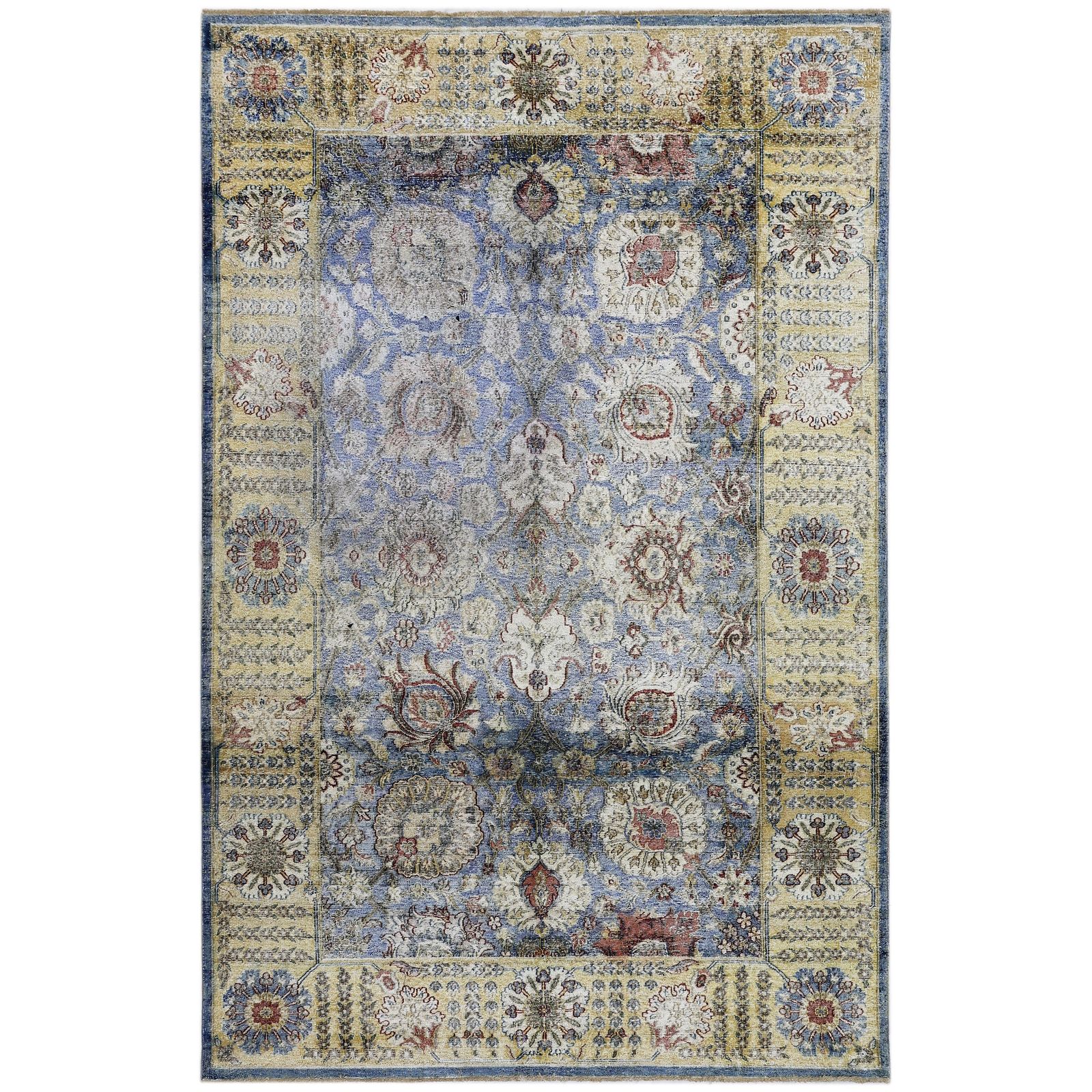 Blue & Gold Alchemy Distressed Wool Rug - 6' x 9'2" by Abchome
