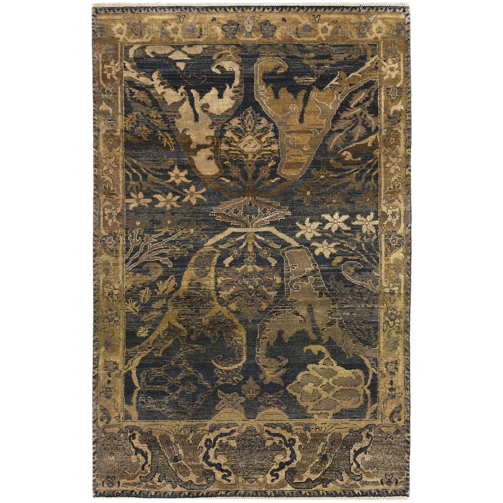 Dark Blue & Gold Alchemy Traditional Wool Rug - 4' x 6'4" by Abchome