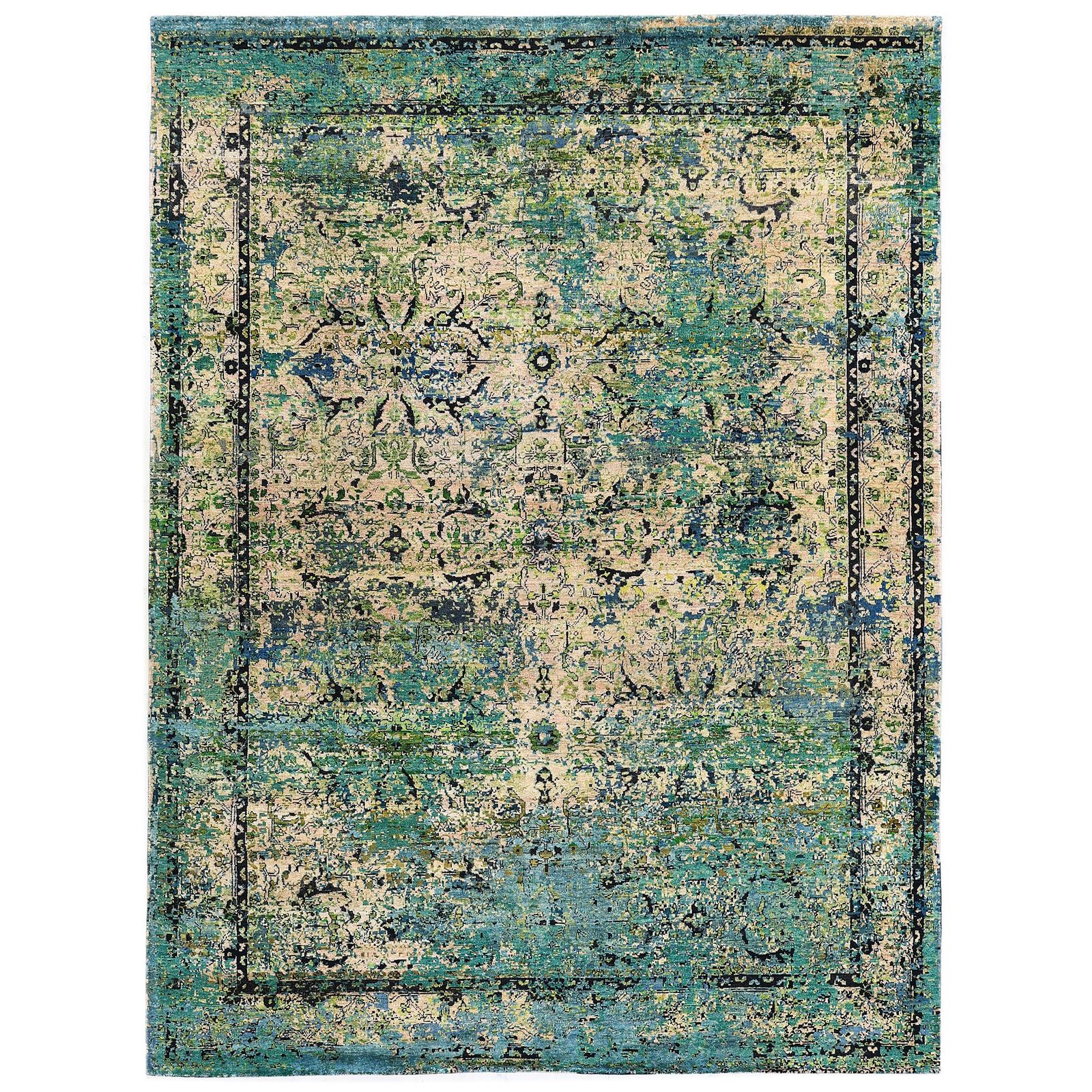 Teal & Cream Alchemy Silk Wool Blend Rug - 8'9" x 11'11" by Abchome