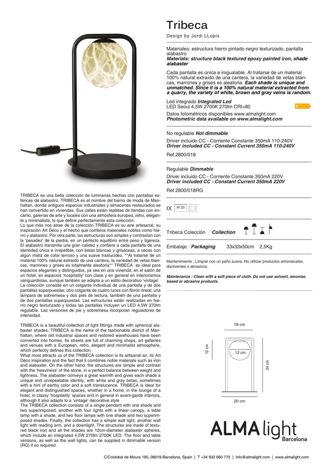 Tribeca Wall Lamp (ref. 2800018) dimensions
