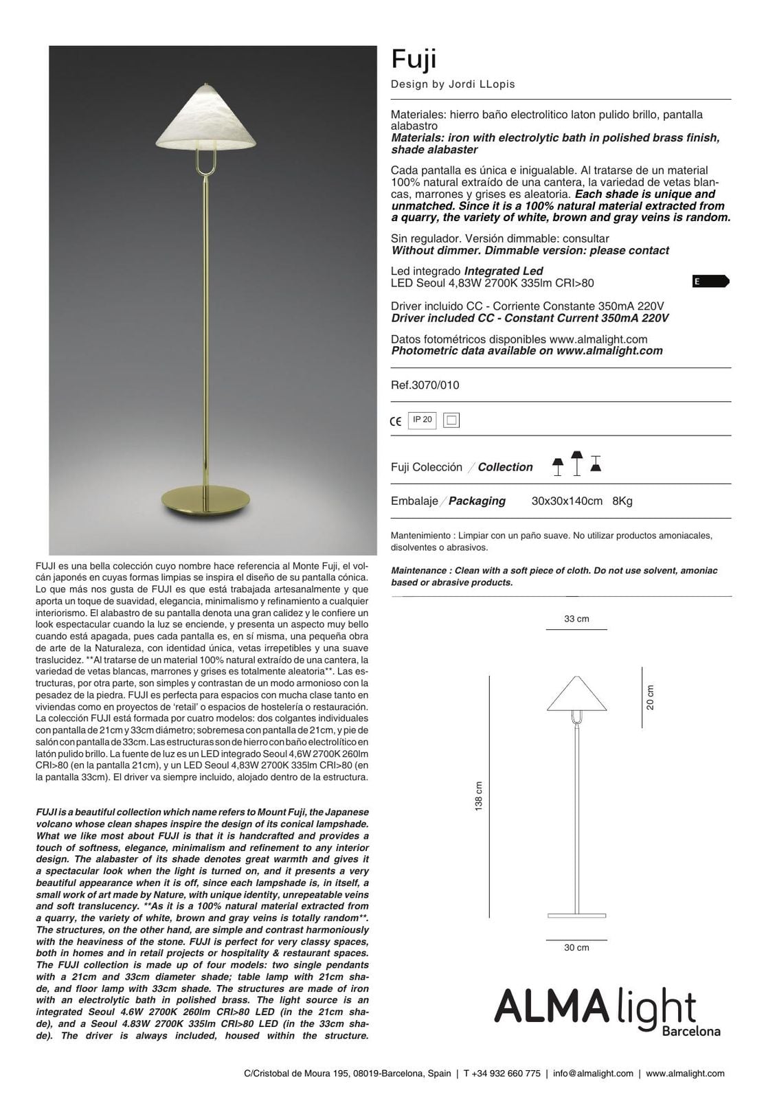Fuji Pendant Lamp (ref. 3070) dimensions