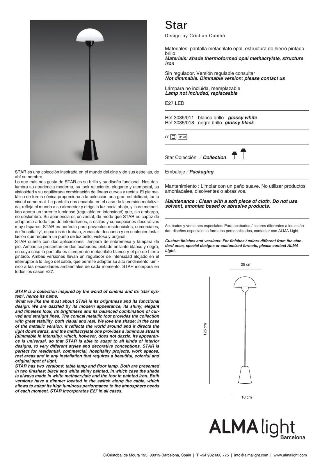 Star Floor Lamp (ref. 3085) dimensions