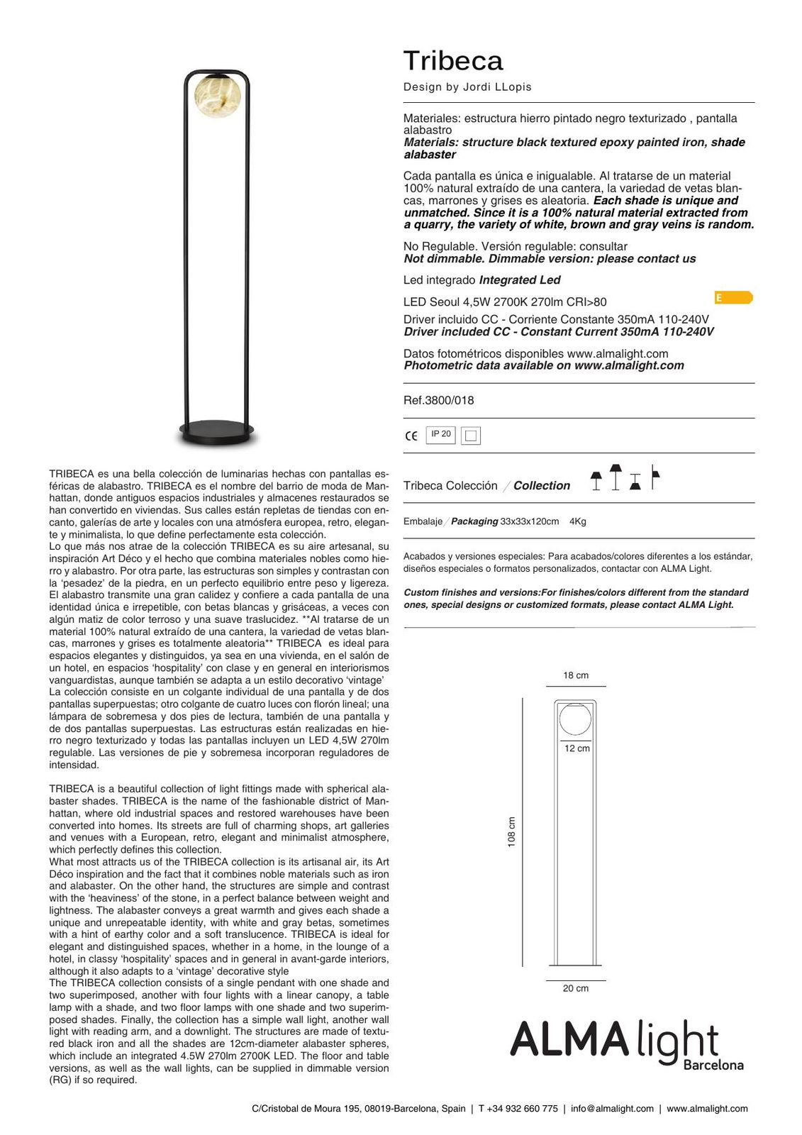 Tribeca Wall Lamp (ref. 3800018) dimensions