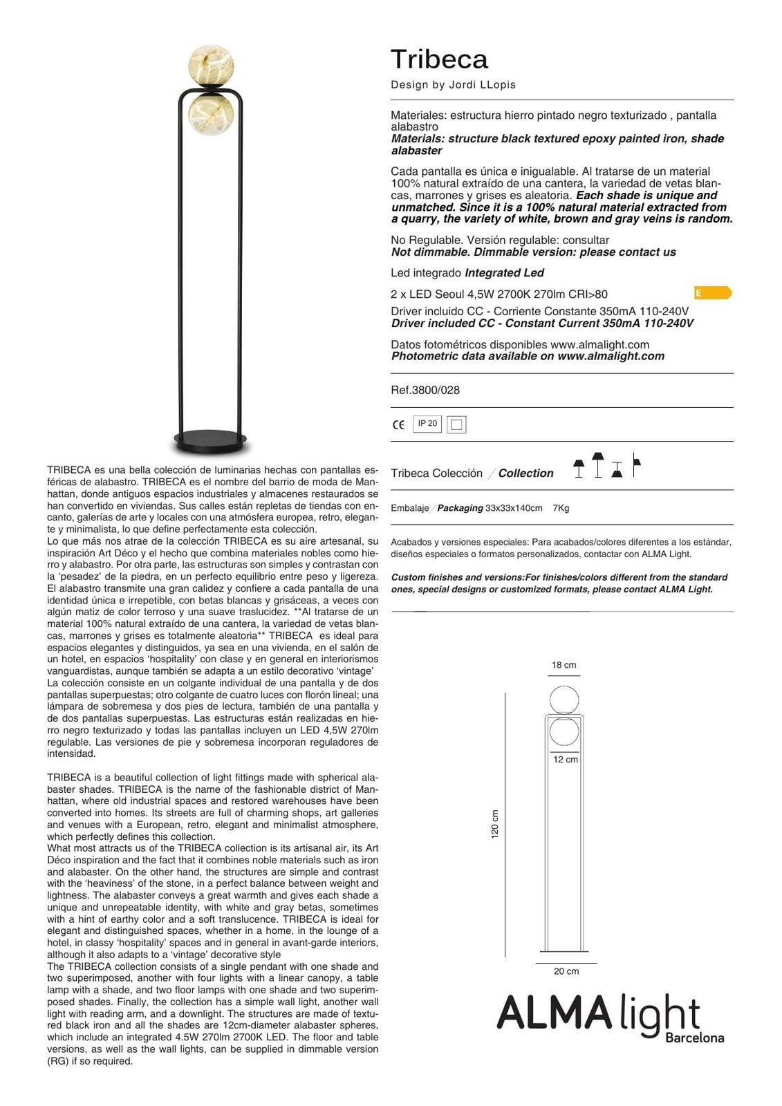 Tribeca Wall Lamp (ref. 3800028) dimensions