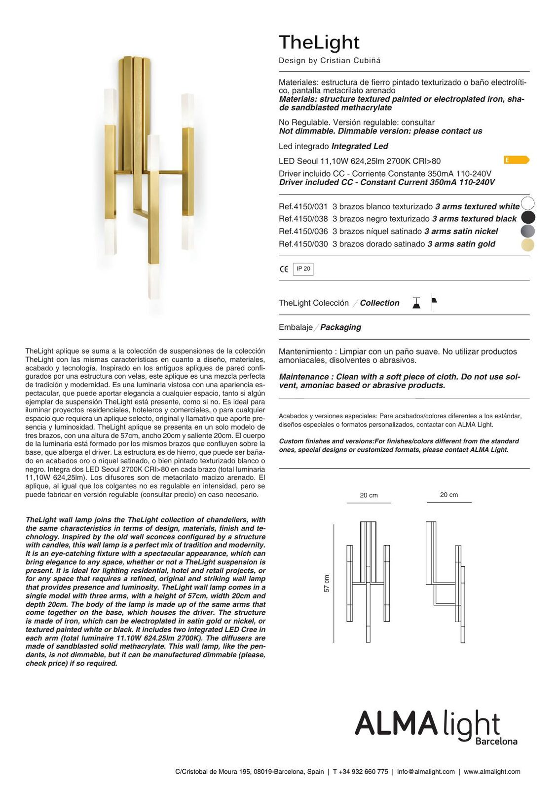 TheLight Wall Lamp (ref. 4150) dimensions
