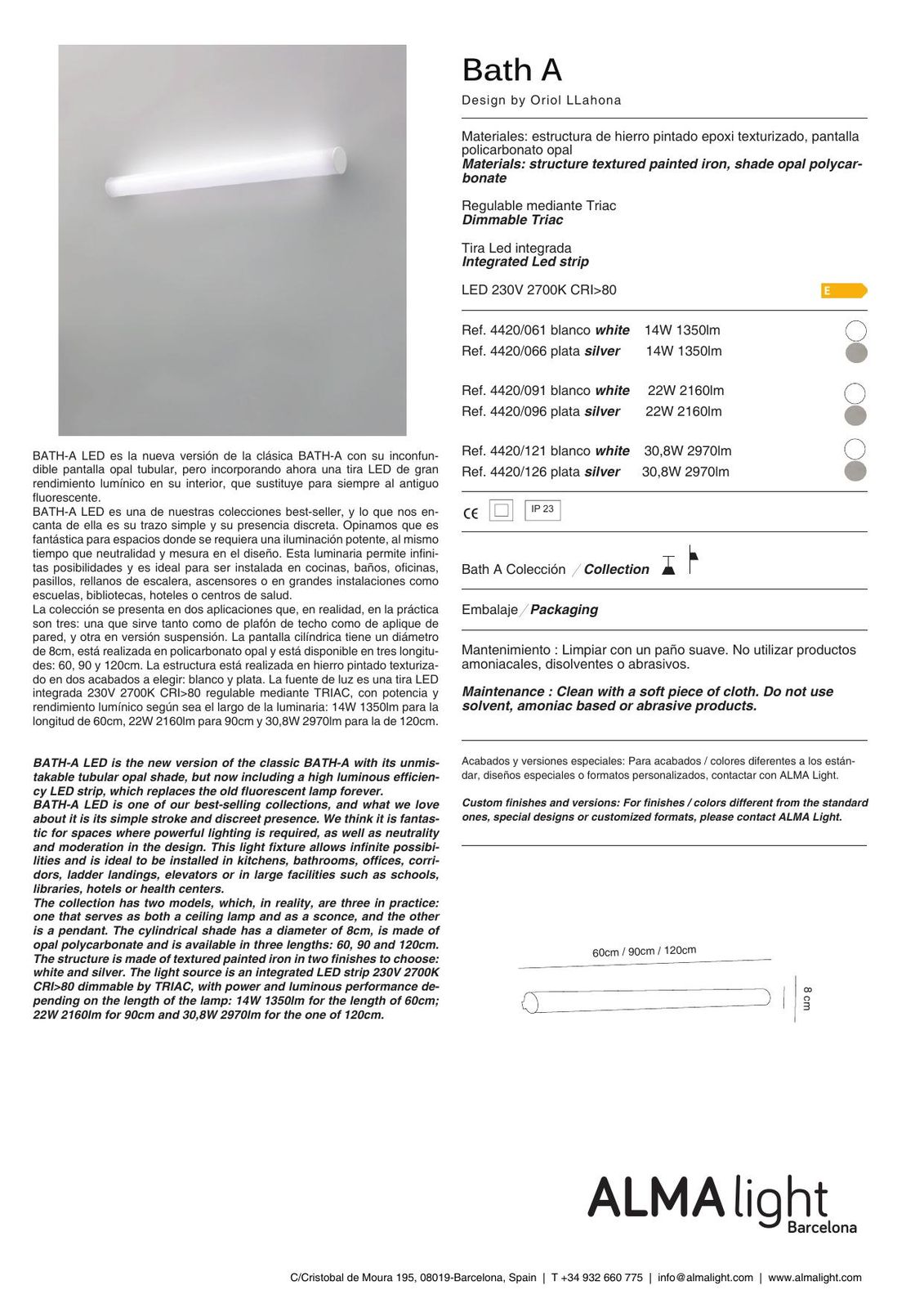 Bath A Led Wall Lamp (ref. 4420) dimensions