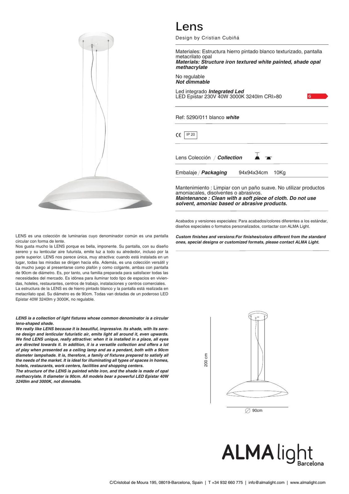 Lens Ceiling Lamp (ref. 5260011) dimensions