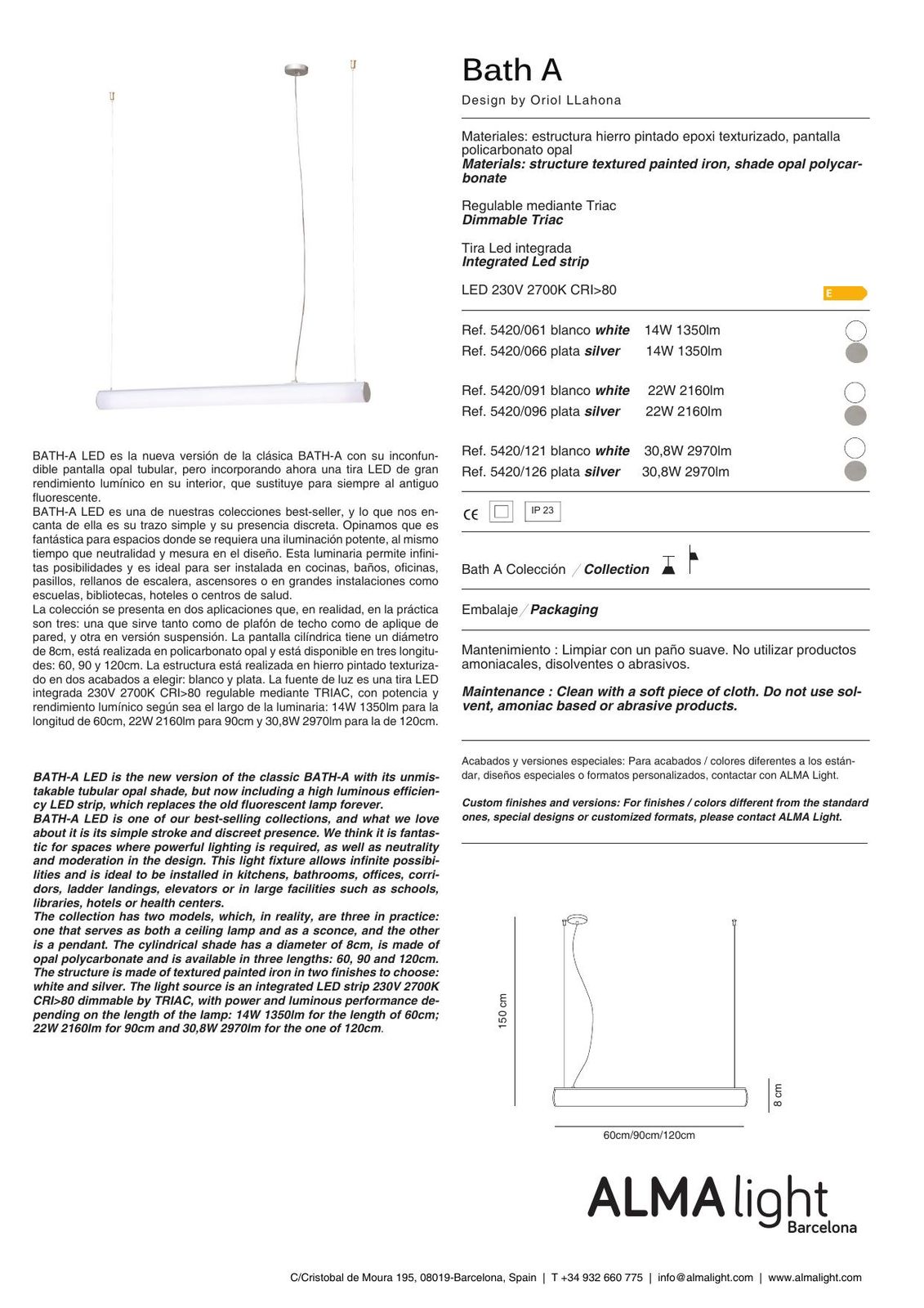 Bath A Led Wall Lamp (ref. 5420) dimensions