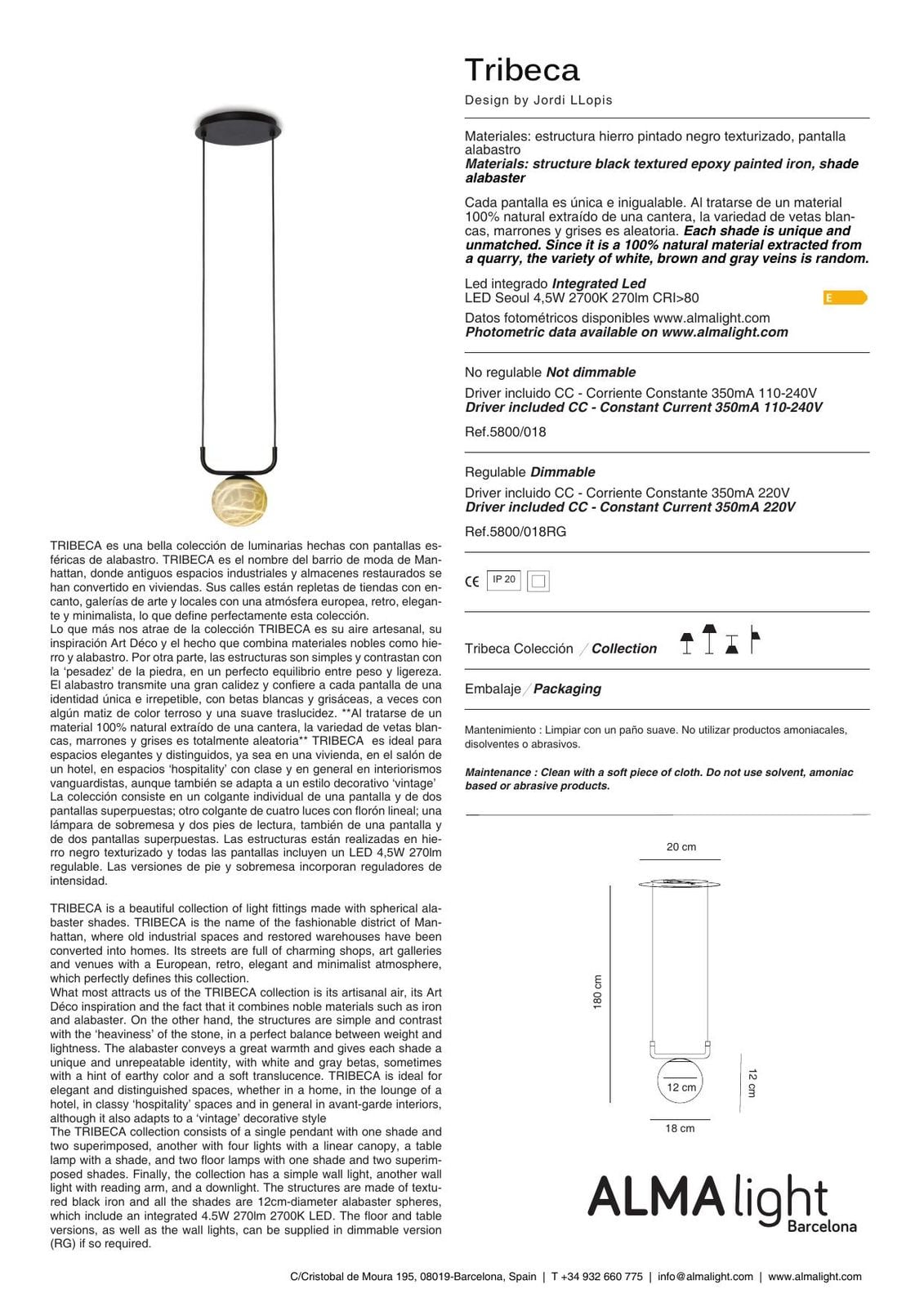 Tribeca Wall Lamp (ref. 5800018) dimensions