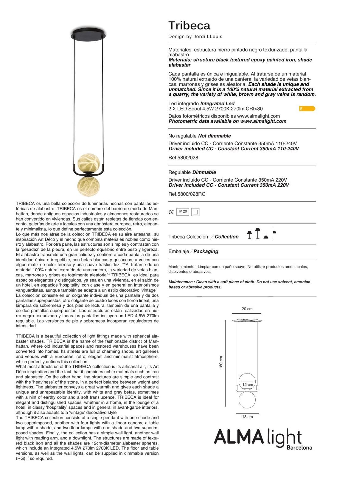Tribeca Wall Lamp (ref. 5800028) dimensions