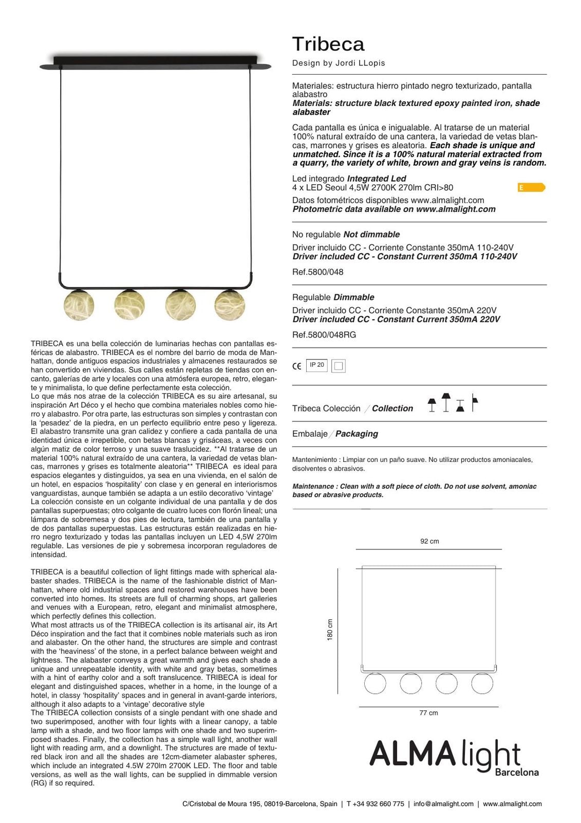 Tribeca Wall Lamp (ref. 5800048) dimensions