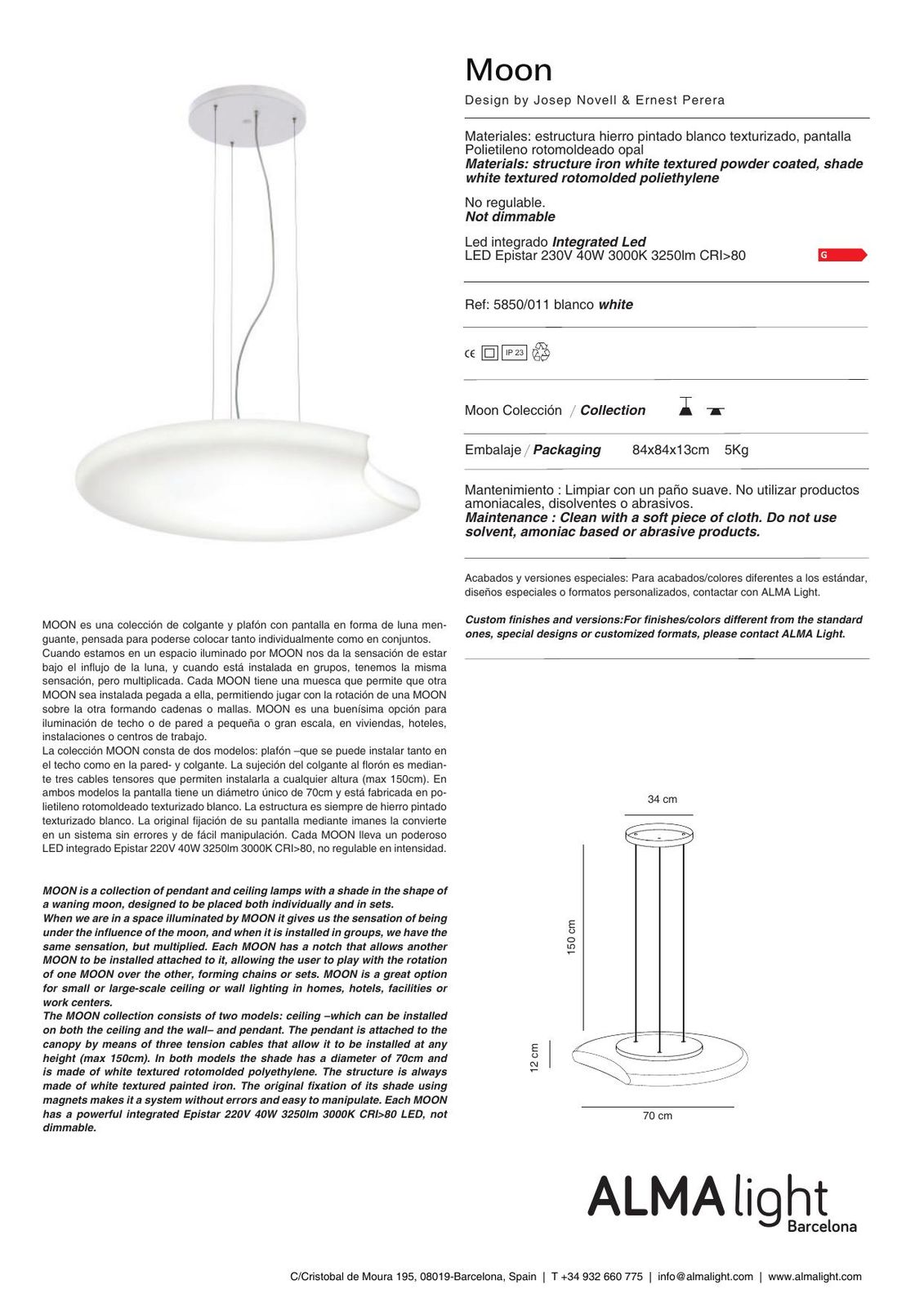 Moon Ceiling Lamp (ref. 5850) dimensions