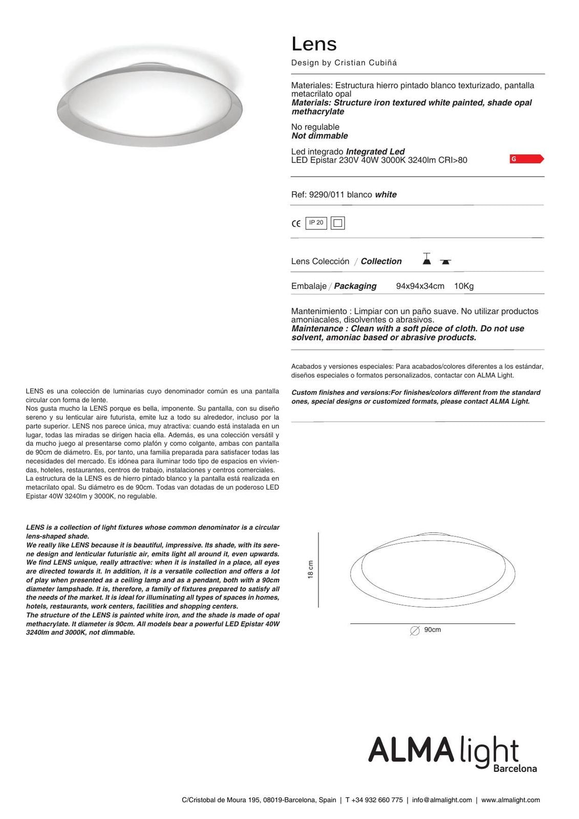 Lens Ceiling Lamp (ref. 9260) dimensions