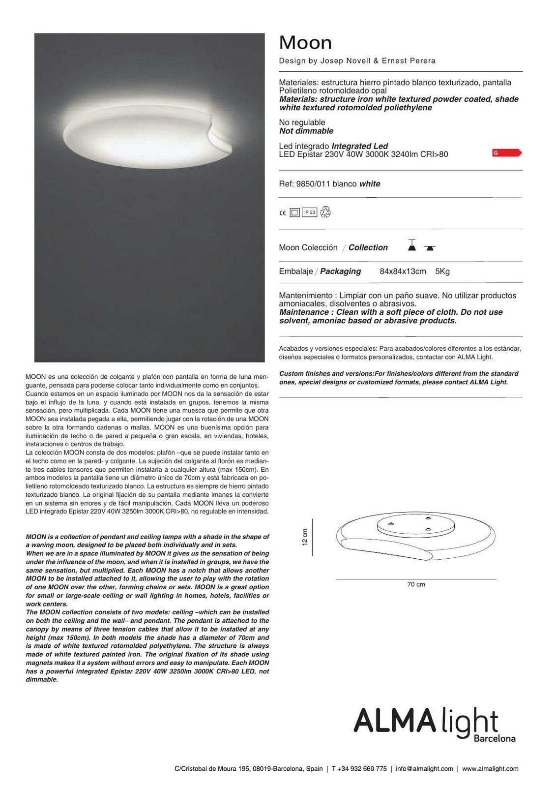 Moon Ceiling Lamp (ref. 9850) dimensions