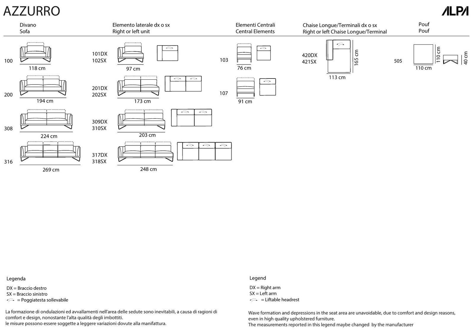 Azzurro dimensions