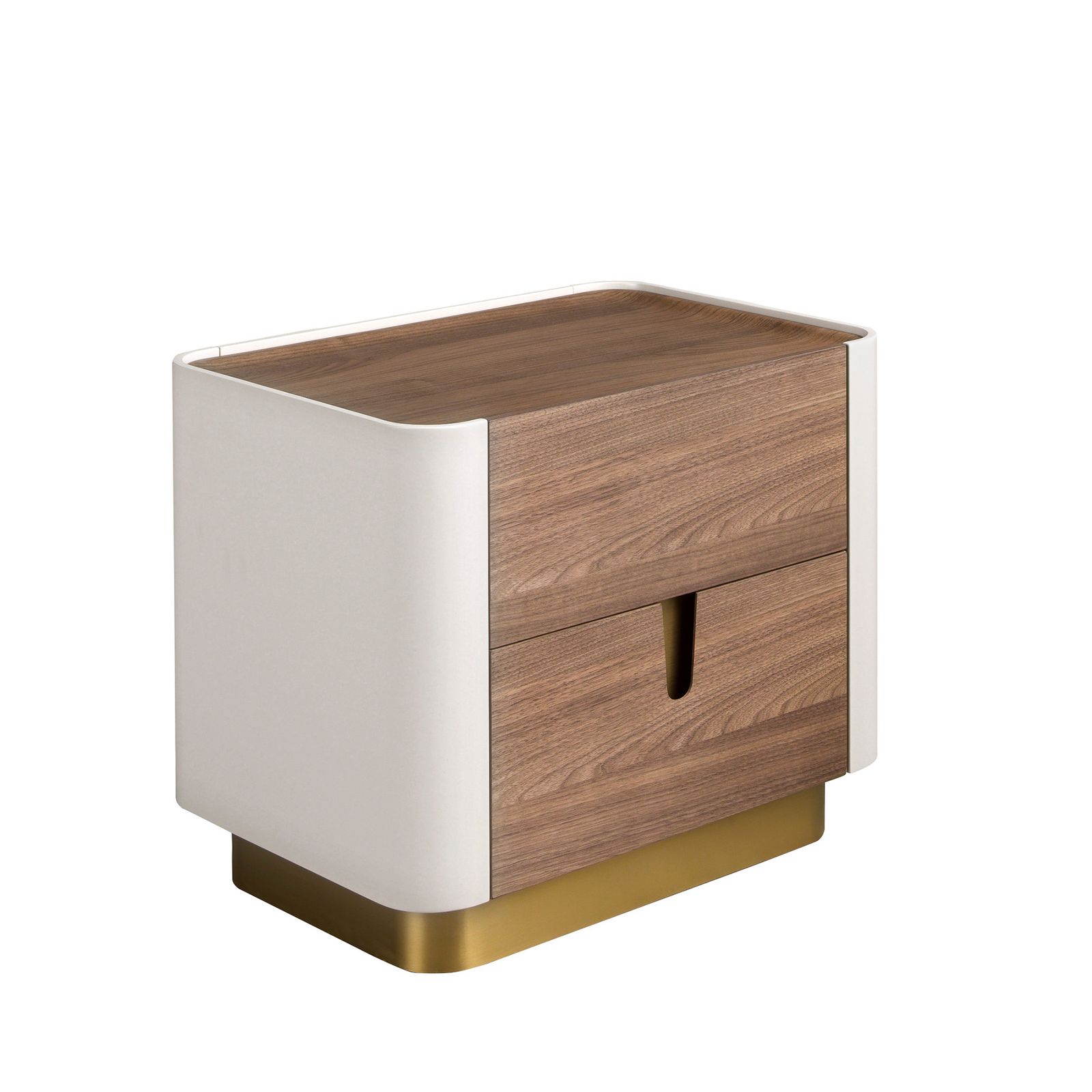 Bedside table noche walnut, beige, steel pulido gold and tapa walnut by Angel Cerdá