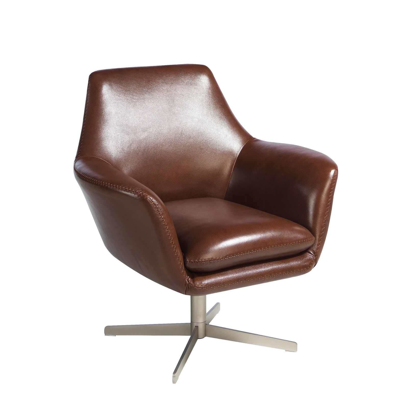 Armchair swivel upholstered in leather and frame in steel pulido by Angel Cerdá