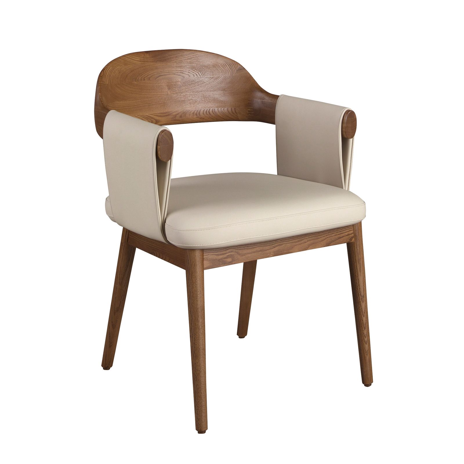 Chair walnut and faux leather crema by Angel Cerdá
