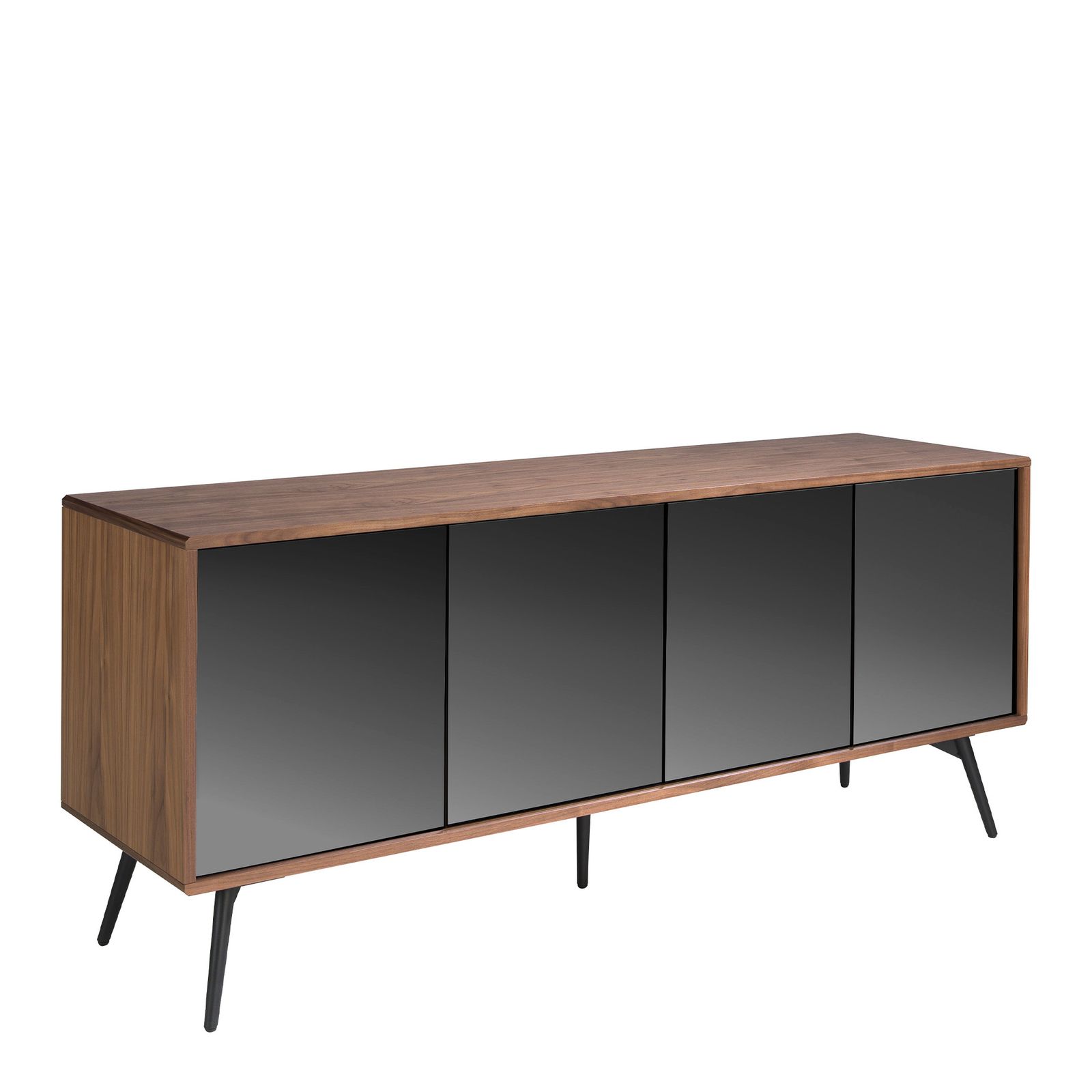 Sideboard wooden walnut and doors glass black mirror by Angel Cerdá