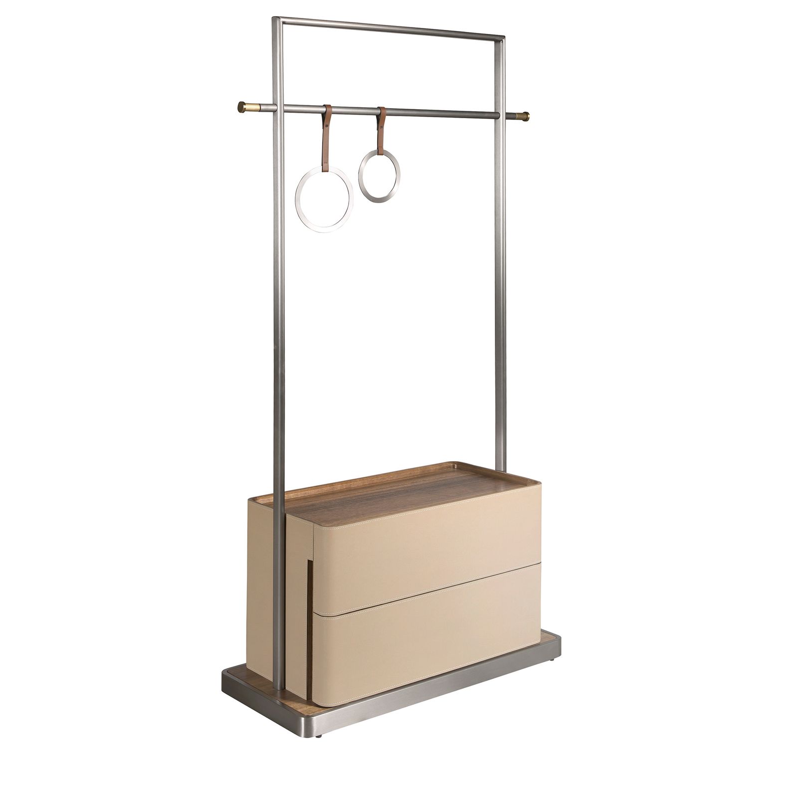 Perchero faux leather vison, walnut and stainless steel by Angel Cerdá