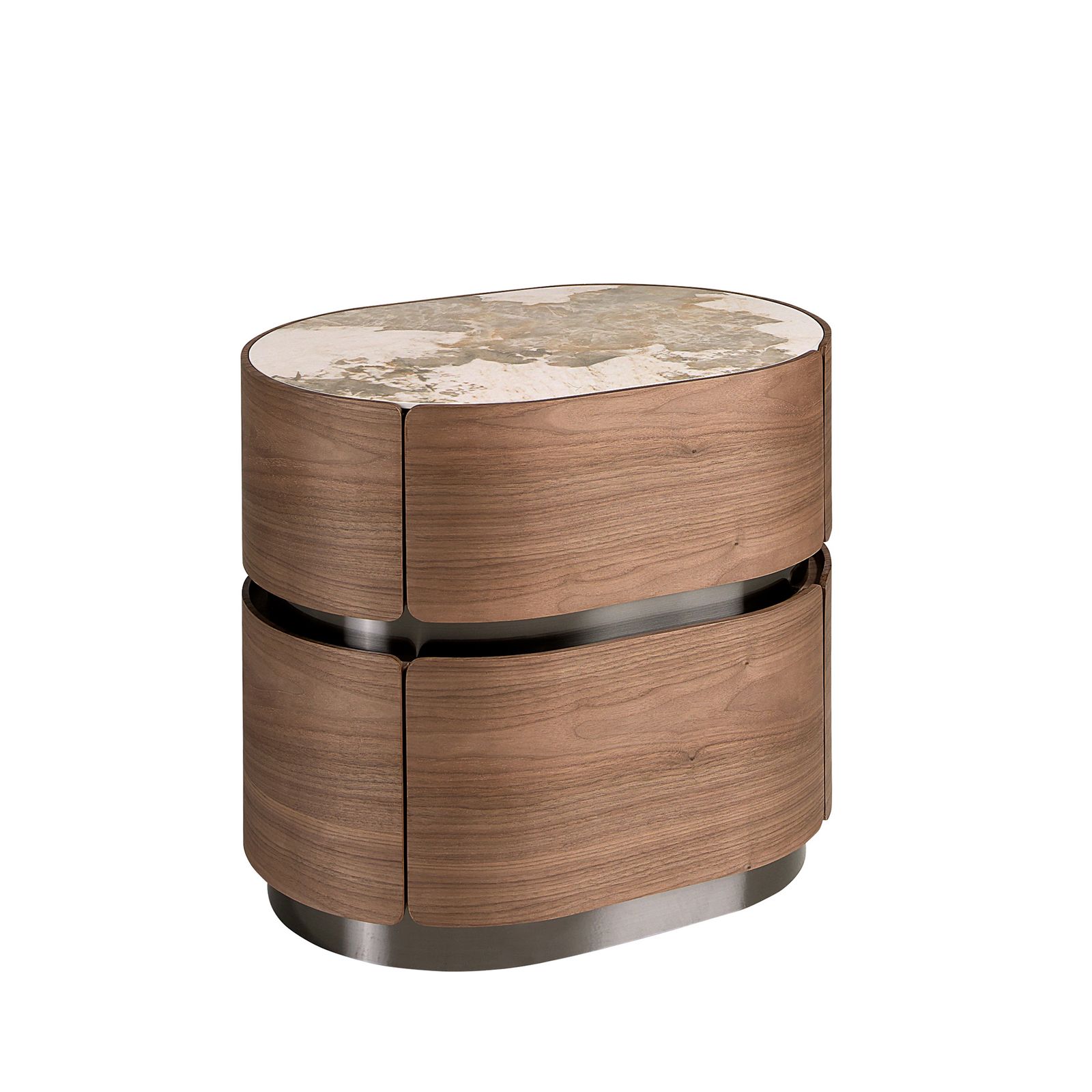 Bedside table noche walnut, base steel oscurecido and tapa marble porcelain by Angel Cerdá