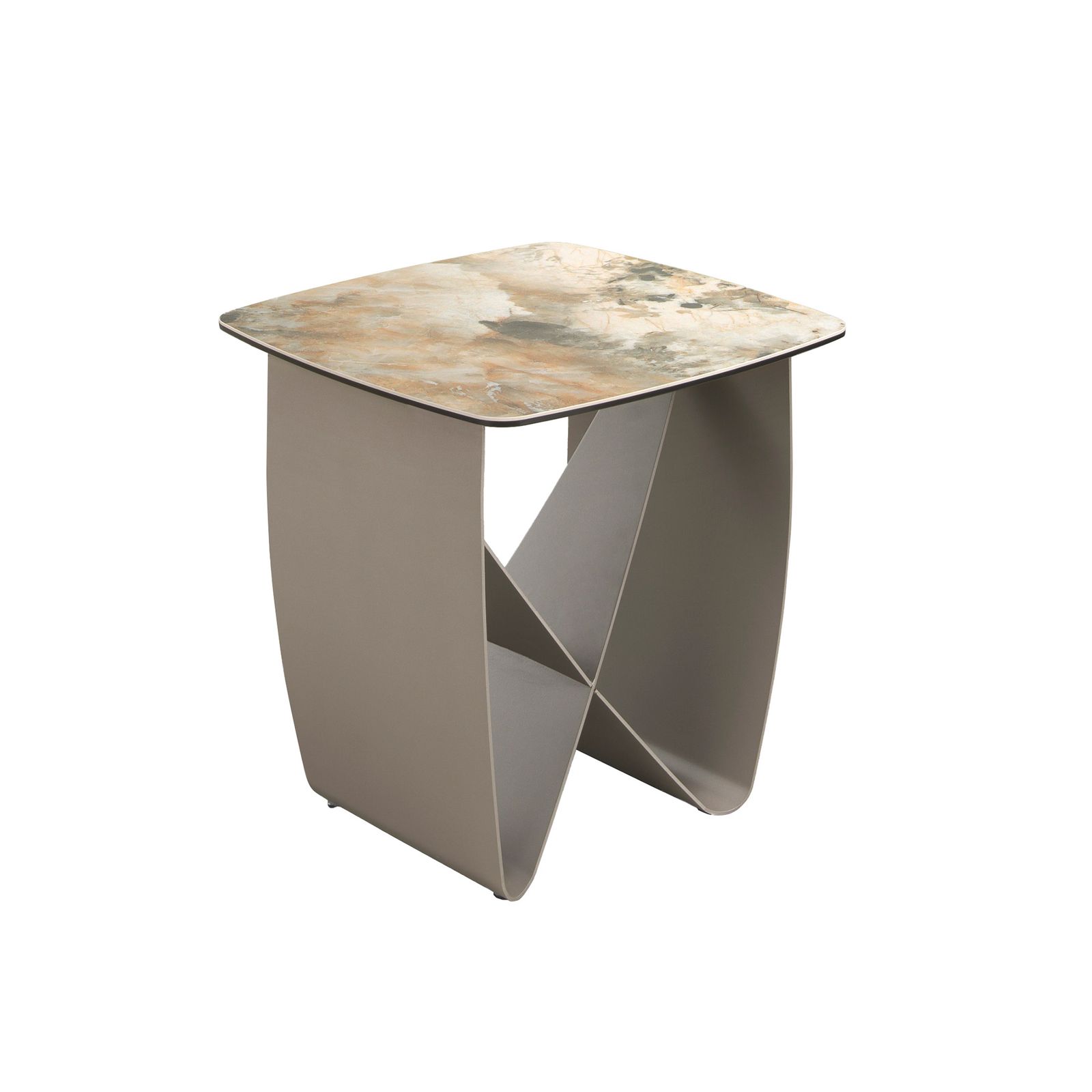 Table rincon square marble porcelain and steel taupe metallic by Angel Cerdá