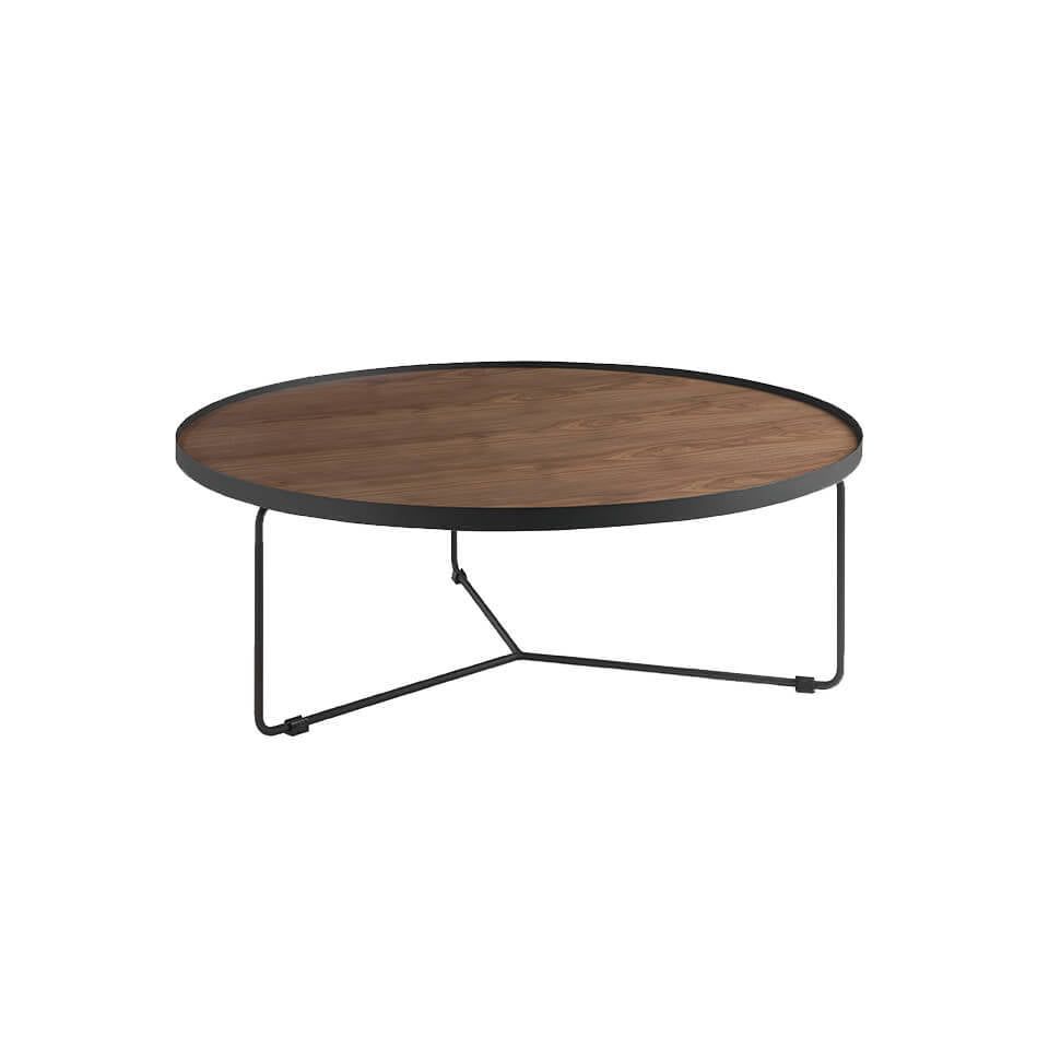 Coffee table round wooden walnut and steel black by Angel Cerdá