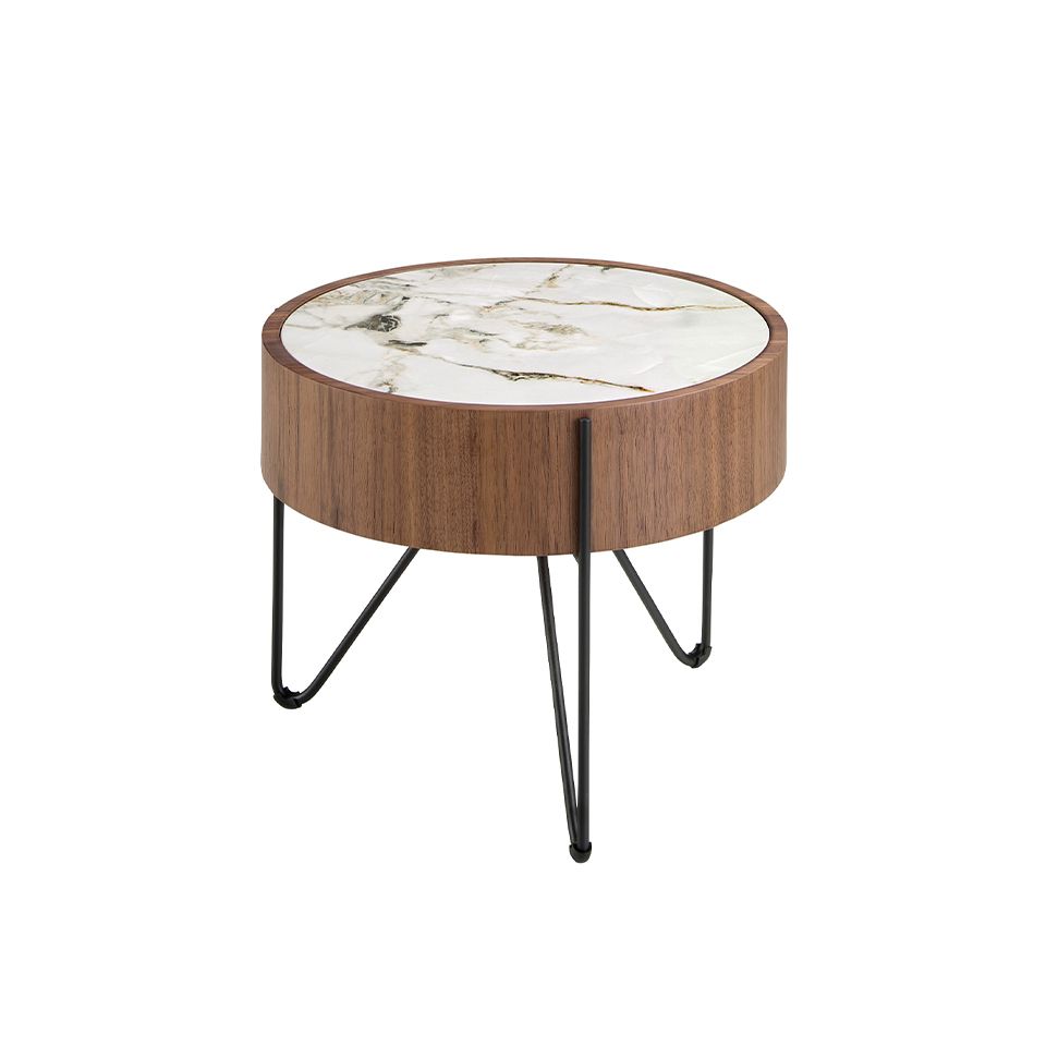 Table rincon round marble porcelain, walnut and steel black by Angel Cerdá