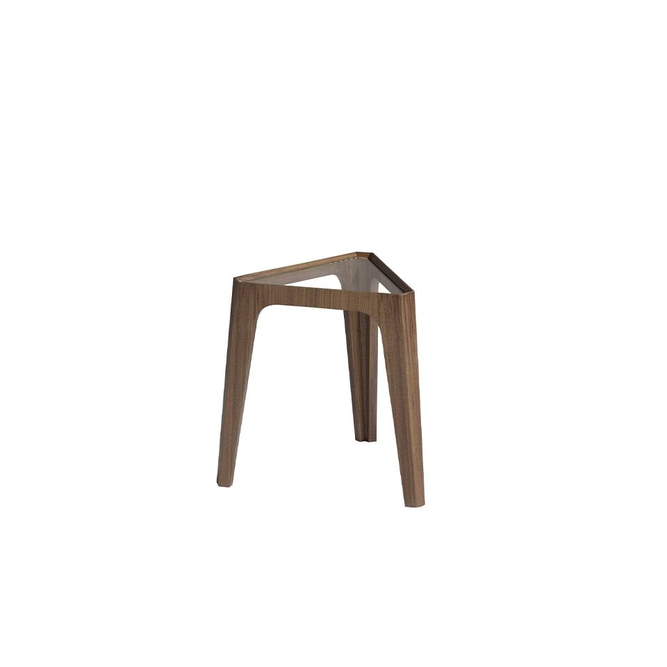 Bedside table rincon triangular in tempered glass and wood walnut by Angel Cerdá