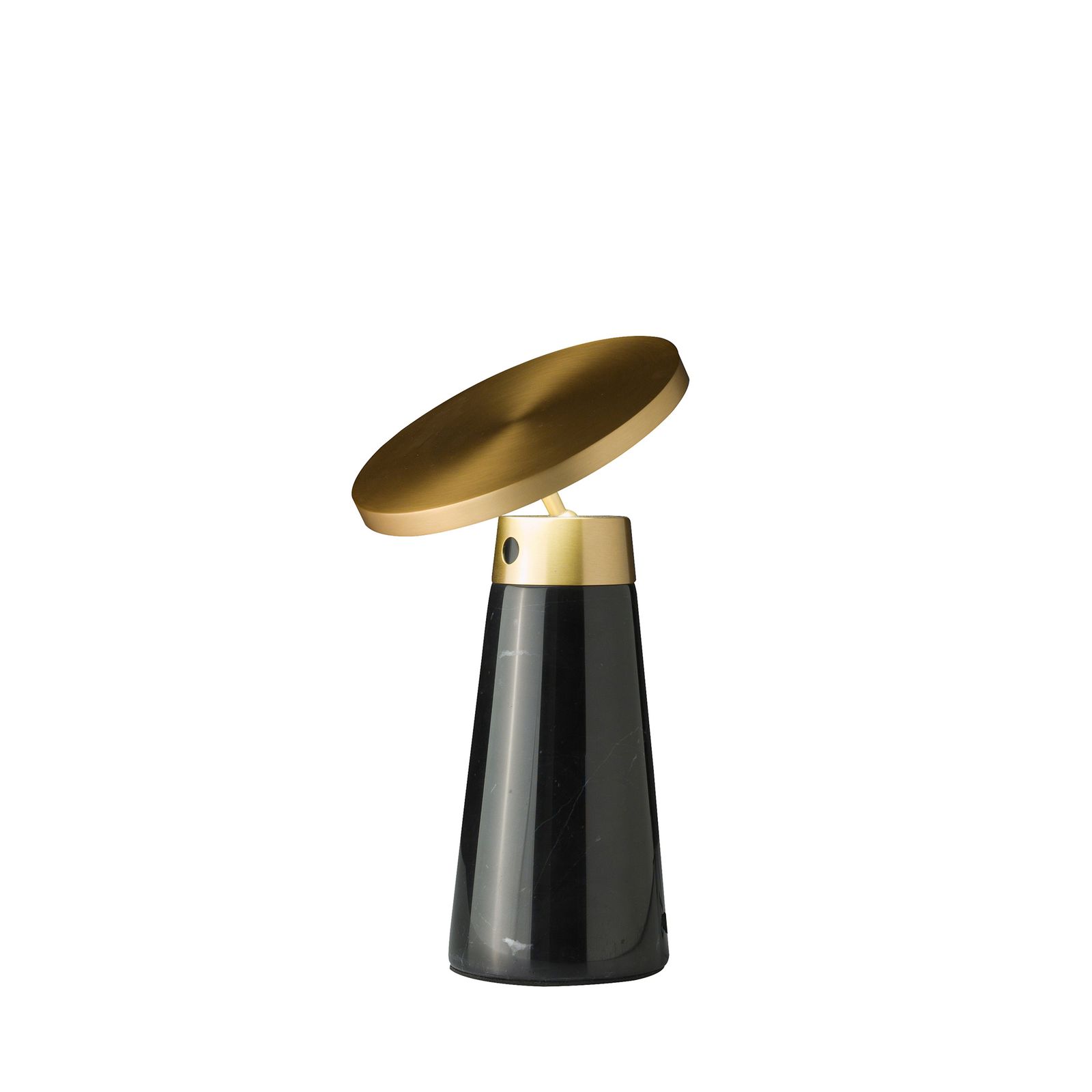 Lamp sobretable in marble nero marquina and steel pulido gold by Angel Cerdá