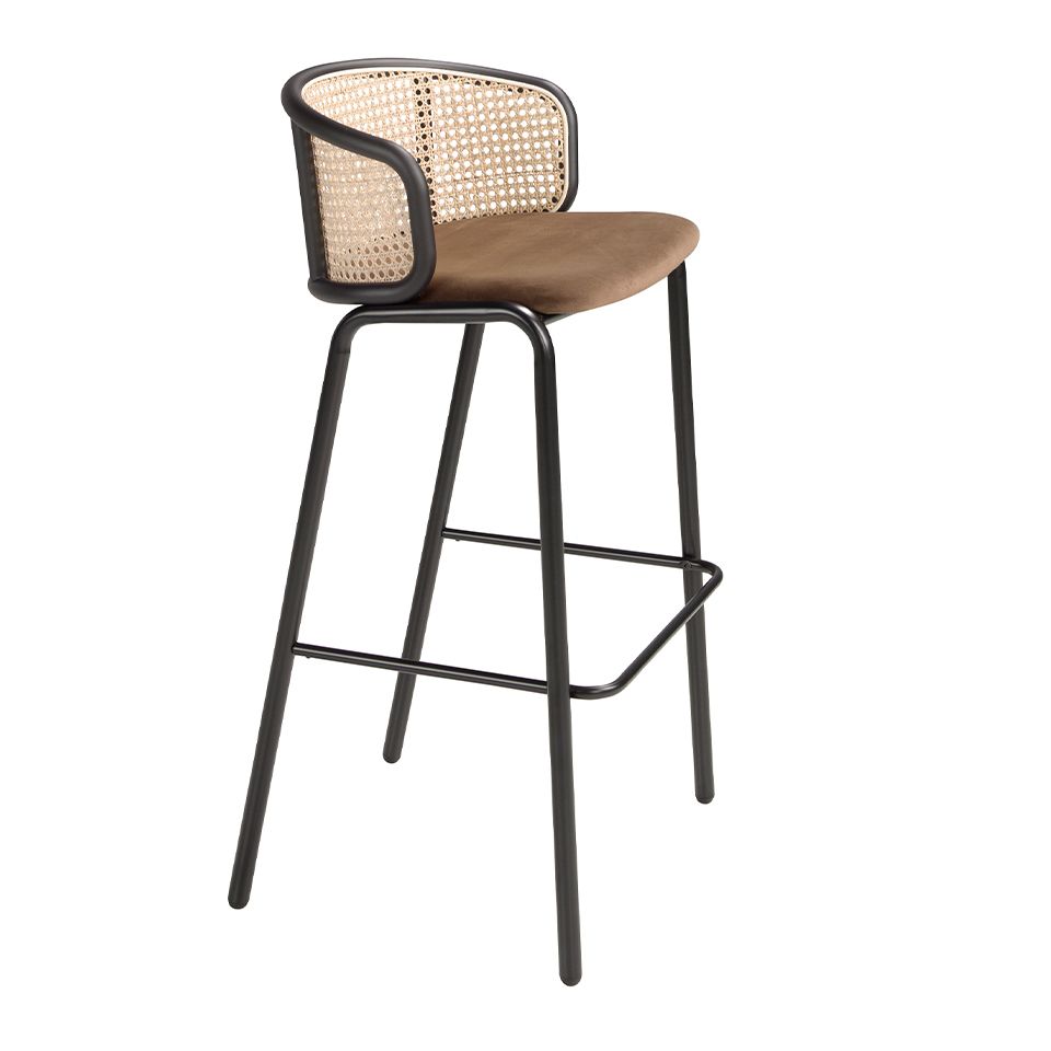 Stool velvet brown and rattan by Angel Cerdá
