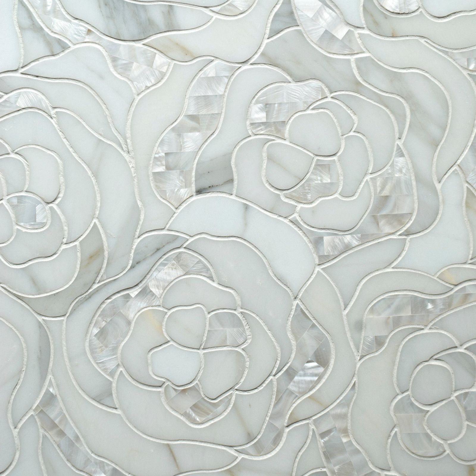 Chrysanthemum Calacatta Gold Waterjet Mosaic Mixed Finish Stone by Artistictile